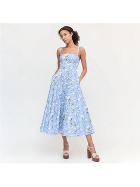 Hill House Margot Blue Bonnet Floral Blue Midi Dress